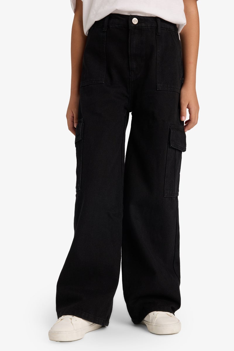 DeFacto Grey Girl Girl Wide Leg Cargo Jeans Casual - Image 4